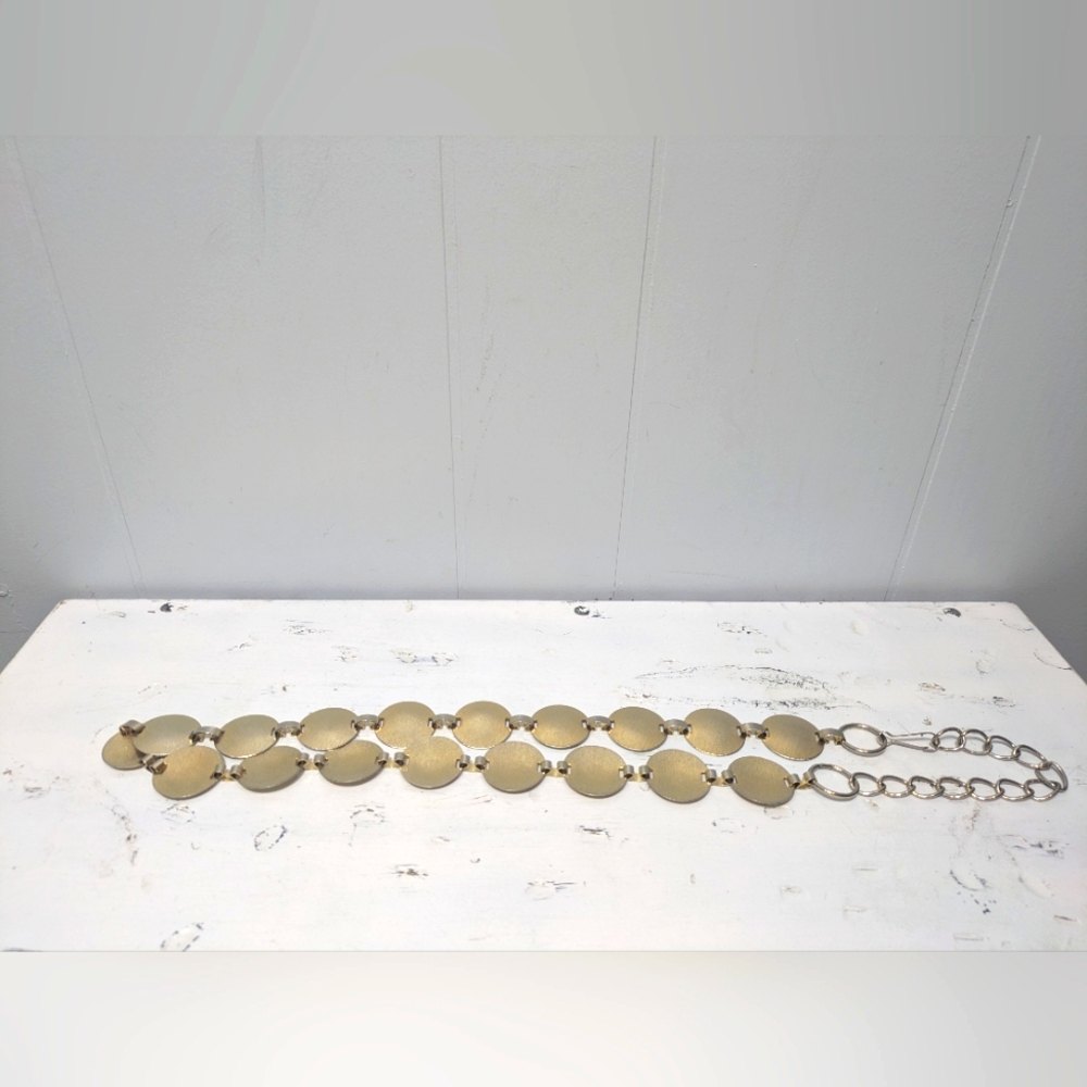 Statement Belt Gold Metal Disc Chain Belt 38" Hook Clasp Boho
